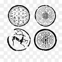 黑白水墨古风按钮素材-空若网 黑白水墨古风按钮素材-空若网