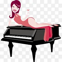 躺在钢琴上喝酒的红唇时尚女人-空若网 躺在钢琴上喝酒的红唇时尚女人-空若网