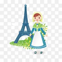 矢量卡通埃菲尔铁塔和巴黎姑娘-空若网 矢量卡通埃菲尔铁塔和巴黎姑娘-空若网