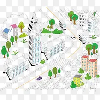 水彩画城市矢量-空若网 水彩画城市矢量-空若网