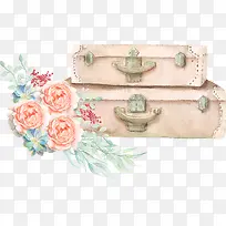 森系水彩行李箱-空若网 森系水彩行李箱-空若网