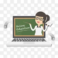 卡通手绘笔记本电脑教学插画-空若网 卡通手绘笔记本电脑教学插画-空若网