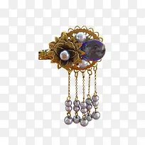 古代宝石吊坠金色花朵发簪-空若网 古代宝石吊坠金色花朵发簪-空若网
