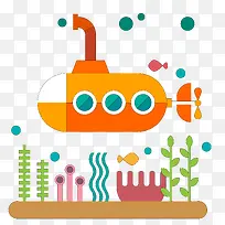 卡通扁平化潜水艇设计-空若网 卡通扁平化潜水艇设计-空若网