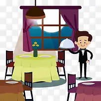 卡通夜晚餐厅内景矢量素材-空若网 卡通夜晚餐厅内景矢量素材-空若网