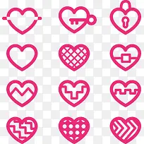 12款玫红色爱心图标矢量素材-空若网 12款玫红色爱心图标矢量素材-空若网