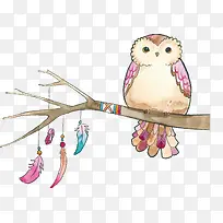 手绘树枝羽毛猫头鹰-空若网 手绘树枝羽毛猫头鹰-空若网