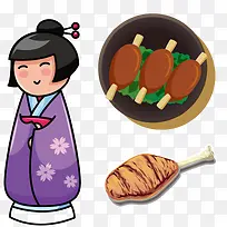 女子食物韩国旅游海报矢量元素-空若网 女子食物韩国旅游海报矢量元素-空若网