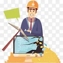 电脑和戴着安全帽的人-空若网 电脑和戴着安全帽的人-空若网