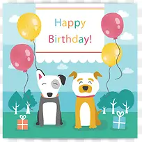 卡通狗生日祝福卡矢量素材-空若网 卡通狗生日祝福卡矢量素材-空若网