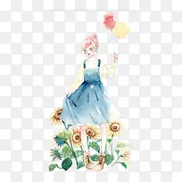 文艺少女与向日葵插画-空若网 文艺少女与向日葵插画-空若网