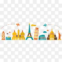 扁平化世界各地名胜矢量素材-空若网 扁平化世界各地名胜矢量素材-空若网