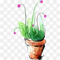 卡通手绘绿色清新紫色花朵花盆-空若网 卡通手绘绿色清新紫色花朵花盆-空若网