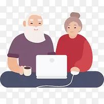 手绘坐在一起玩电脑的夫妻-空若网 手绘坐在一起玩电脑的夫妻-空若网