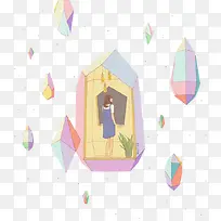 手绘钻石与小女孩插画-空若网 手绘钻石与小女孩插画-空若网