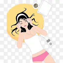 听音乐的女孩矢量插画-空若网 听音乐的女孩矢量插画-空若网