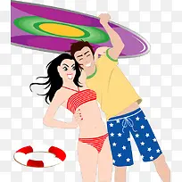 撑太阳伞的少男少女矢量图-空若网 撑太阳伞的少男少女矢量图-空若网