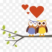树枝上的猫头鹰情侣矢量素材-空若网 树枝上的猫头鹰情侣矢量素材-空若网