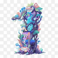 彩色卡通版拼接数字1-空若网 彩色卡通版拼接数字1-空若网