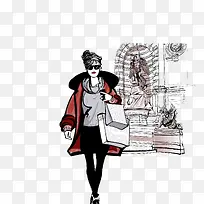 矢量彩色时尚摩登女郎购物-空若网 矢量彩色时尚摩登女郎购物-空若网