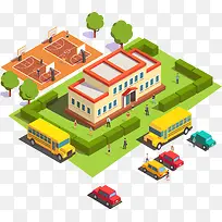2.5d立体学校建筑插画装饰-空若网 2.5d立体学校建筑插画装饰-空若网