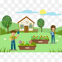 情侣种花矢量扁平素材-空若网 情侣种花矢量扁平素材-空若网