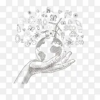 铅笔手绘插图手托着地球-空若网 铅笔手绘插图手托着地球-空若网