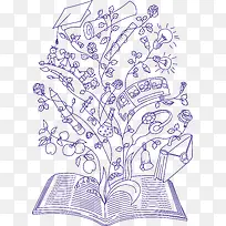 线条掀开书本上的知识树矢量图-空若网 线条掀开书本上的知识树矢量图-空若网