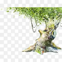 手绘黄绿色漫画大树-空若网 手绘黄绿色漫画大树-空若网