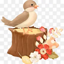 卡通手绘小鸟树墩-空若网 卡通手绘小鸟树墩-空若网