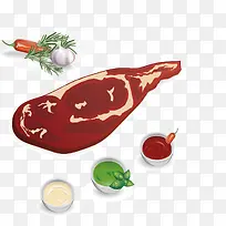 矢量图卡通牛排和调料-空若网 矢量图卡通牛排和调料-空若网