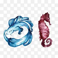 矢量水彩海洋生物-空若网 矢量水彩海洋生物-空若网