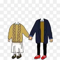 手牵手的卡通情侣身子-空若网 手牵手的卡通情侣身子-空若网