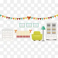 卡通扁平化室内卧室设计图案-空若网 卡通扁平化室内卧室设计图案-空若网