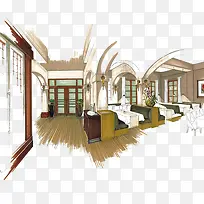 手绘餐厅彩色效果图-空若网 手绘餐厅彩色效果图-空若网