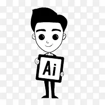 矢量卡通手绘可爱手持AI板男生-空若网 矢量卡通手绘可爱手持AI板男生-空若网