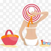 卡通夏季沙滩女郎背影-空若网 卡通夏季沙滩女郎背影-空若网