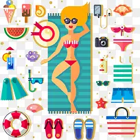 扁平化沙滩景色矢量图-空若网 扁平化沙滩景色矢量图-空若网