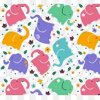 彩色大象无缝背景矢量素材-空若网 彩色大象无缝背景矢量素材-空若网