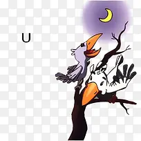 卡通元音插画乌鸦树枝-空若网 卡通元音插画乌鸦树枝-空若网