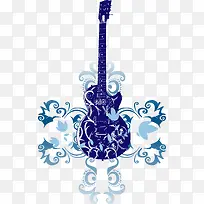 蓝色吉他蓝色花纹矢量素材-空若网 蓝色吉他蓝色花纹矢量素材-空若网