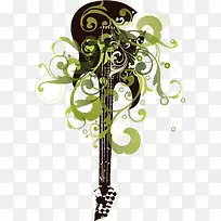 潮流花纹吉他乐器矢量素材-空若网 潮流花纹吉他乐器矢量素材-空若网