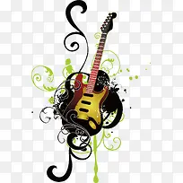 潮流吉他和花纹矢量素材-空若网 潮流吉他和花纹矢量素材-空若网