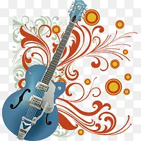 潮流蓝色吉他时尚花纹矢量图-空若网 潮流蓝色吉他时尚花纹矢量图-空若网