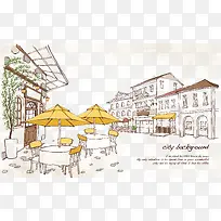 手绘街头咖啡馆插画PSD分层素材-空若网 手绘街头咖啡馆插画PSD分层素材-空若网