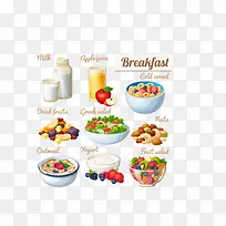 矢量彩色早餐食物大集合牛奶面包-空若网 矢量彩色早餐食物大集合牛奶面包-空若网