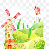 清新春季风景插画矢量素材-空若网 清新春季风景插画矢量素材-空若网