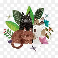 手绘多彩唯美小猫元素-空若网 手绘多彩唯美小猫元素-空若网