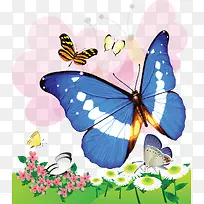 飞舞在花朵上的蓝色蝴蝶矢量素材-空若网 飞舞在花朵上的蓝色蝴蝶矢量素材-空若网
