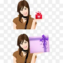 手绘女生手拿礼物-空若网 手绘女生手拿礼物-空若网